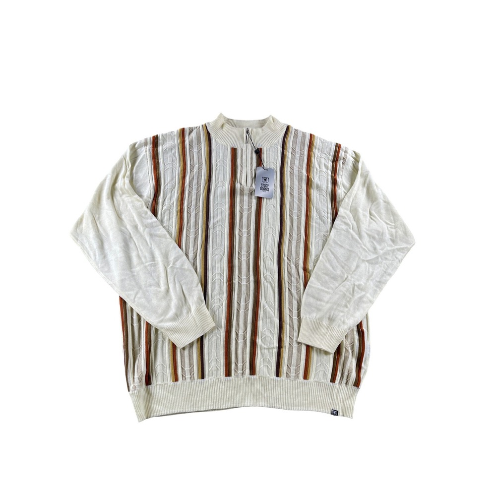 Stacy Adams Mens 5XL Cream Striped Quarter Zip Knit Sweater 6117 NWT Big & Tall